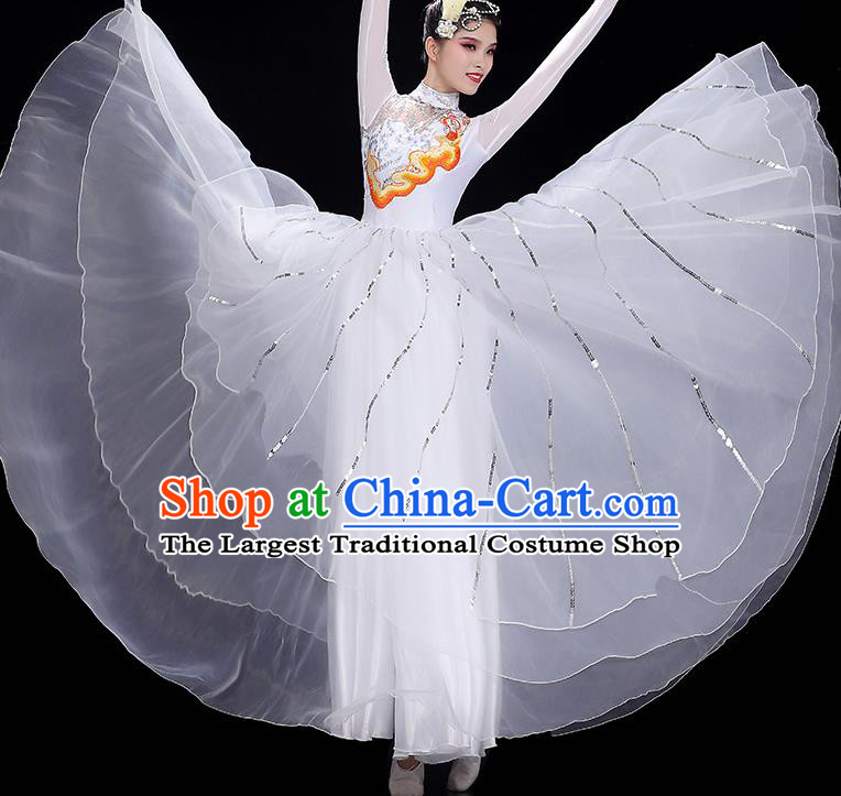 Top Women Chorus Costume Stage Performance Garments Modern Dance Clothing Opening Dance White Dress