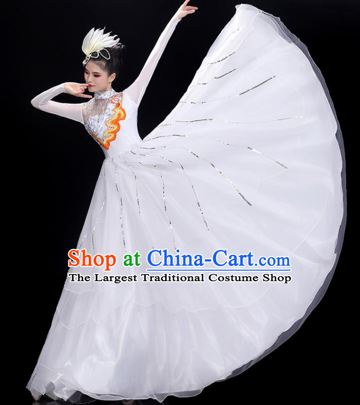 Top Women Chorus Costume Stage Performance Garments Modern Dance Clothing Opening Dance White Dress