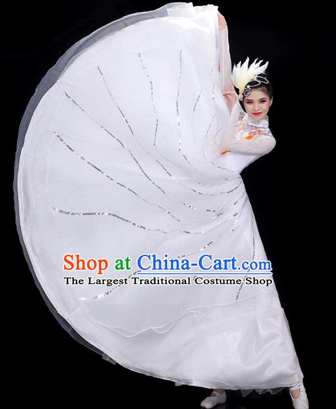 Top Women Chorus Costume Stage Performance Garments Modern Dance Clothing Opening Dance White Dress