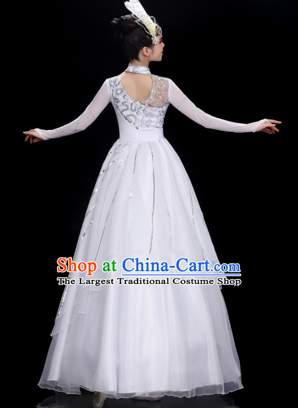 Top Women Chorus Costume Stage Performance Garments Modern Dance Clothing Opening Dance White Dress