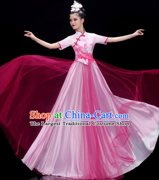 China Fan Dance Pink Dress Women Chorus Costume Stage Performance Garments Classical Dance Clothing