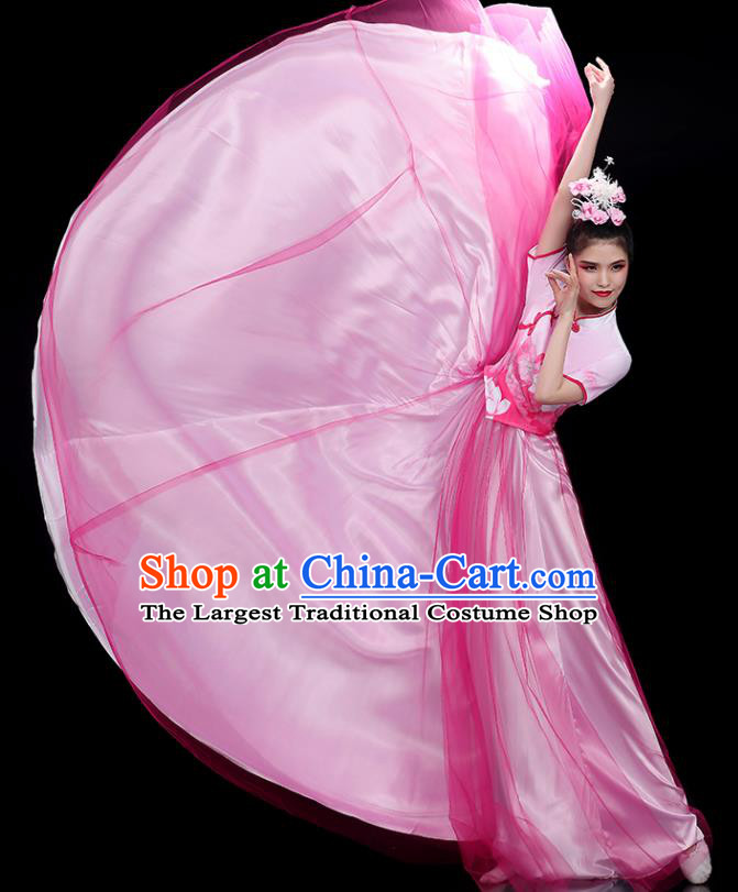 China Fan Dance Pink Dress Women Chorus Costume Stage Performance Garments Classical Dance Clothing