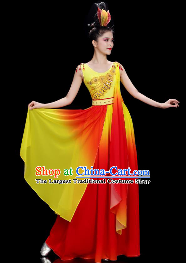 China Classical Dance Clothing Fan Dance Red Dress Women Chorus Costume Stage Performance Garments