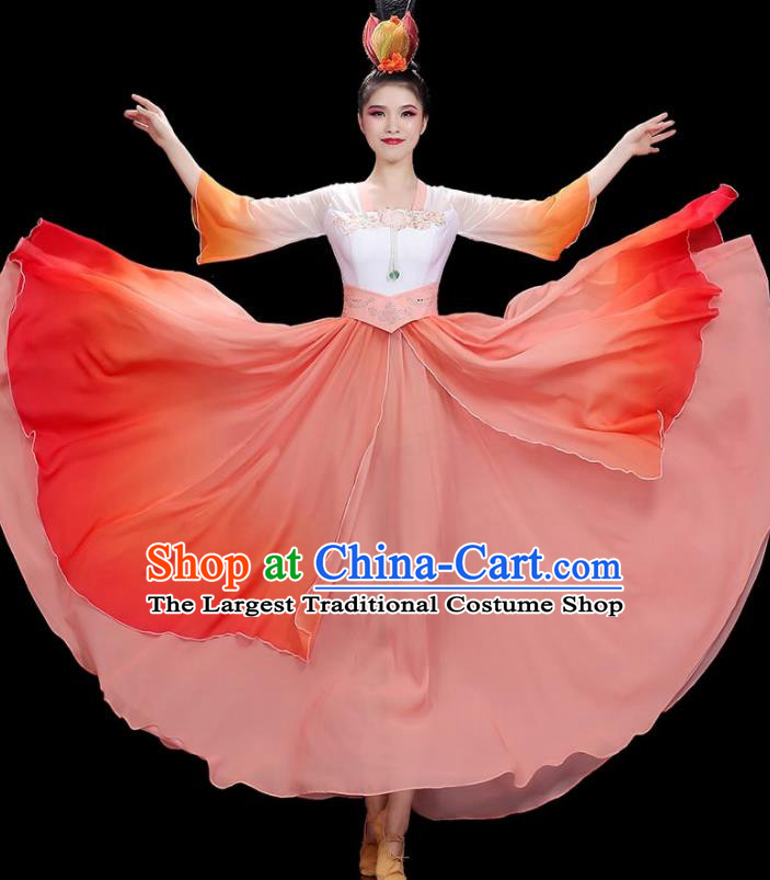China Beauty Dance Costume Stage Performance Garments Classical Dance Clothing Fan Dance Red Dress
