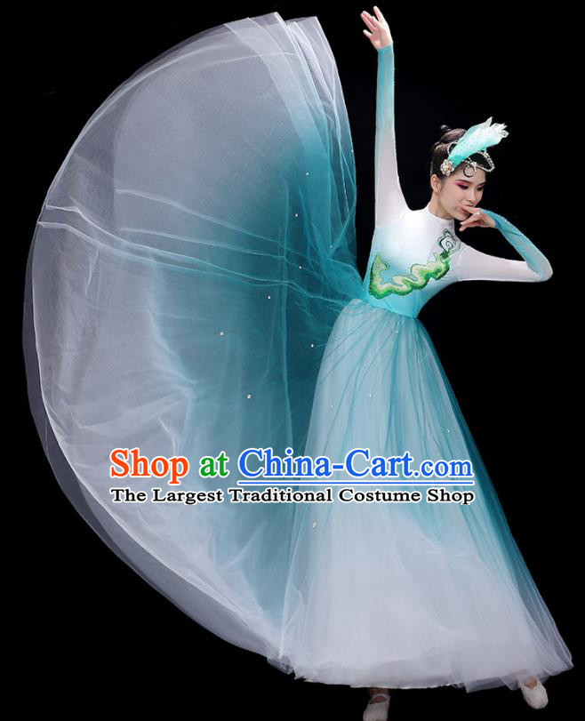 China Modern Dance Blue Dress Opening Dance Costume Stage Performance Garments Chorus Group Clothing