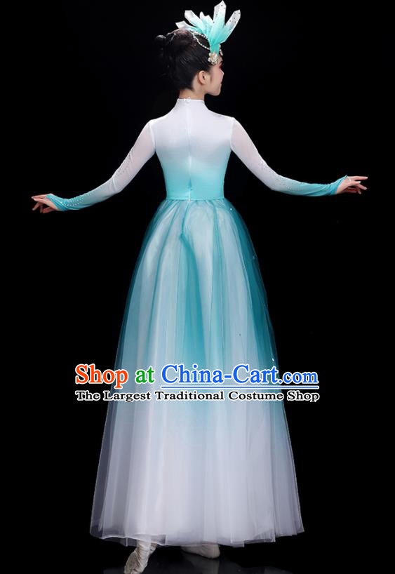 China Modern Dance Blue Dress Opening Dance Costume Stage Performance Garments Chorus Group Clothing