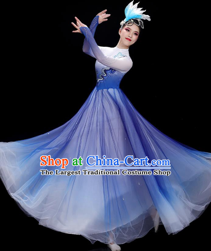 China Chorus Group Clothing Modern Dance Royal Blue Dress Opening Dance Costume Stage Performance Garments