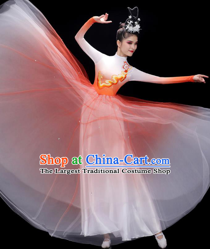 China Modern Dance Orange Dress Spring Festival Gala Opening Dance Costume Stage Performance Garments Chorus Group Clothing
