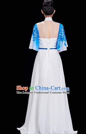 China Modern Dance White Dress Umbrella Dance Costume Chorus Performance Garment Lotus Dance Clothing