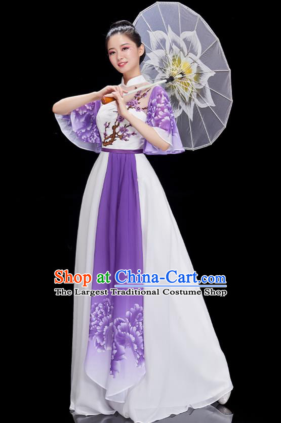 China Chorus Performance Garment Peony Dance Clothing Classical Dance Purple Dress Umbrella Dance Costume