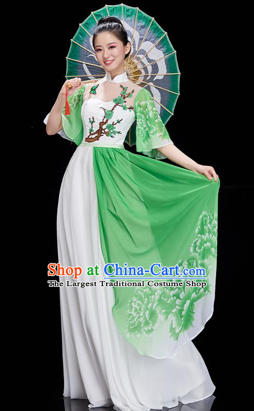 China Peony Dance Clothing Classical Dance Green Dress Umbrella Dance Costume Chorus Performance Garment
