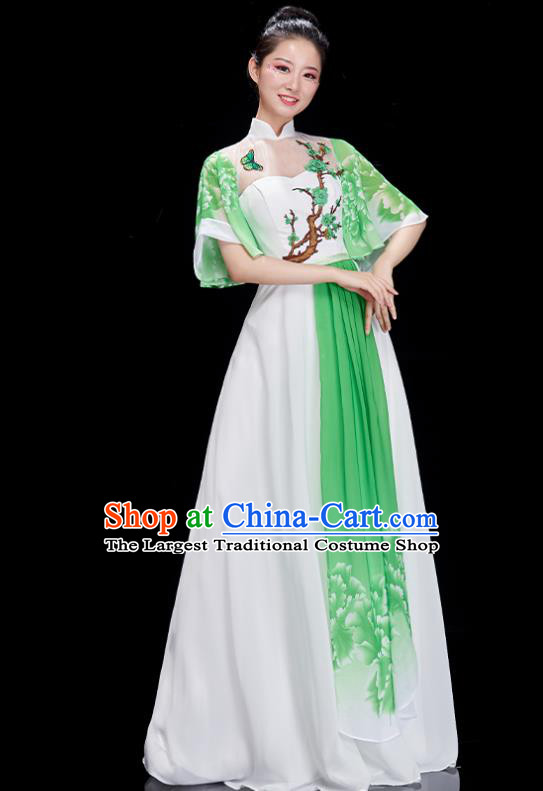 China Peony Dance Clothing Classical Dance Green Dress Umbrella Dance Costume Chorus Performance Garment