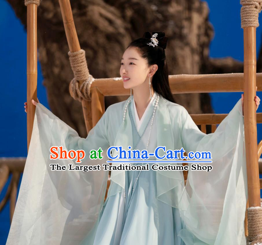 Chinese Ancient Immortal Clothing Xianxia Series Drama Goddess Blue Dress Garments Romance TV Ancient Love Poetry Shang Gu Costumes