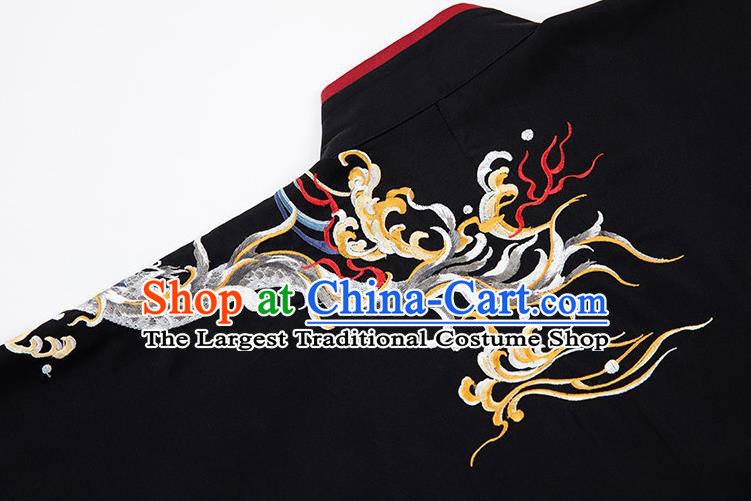 Chinese Traditional Embroidered Hanfu Robe Jin Dynasty Young Childe Garment Costumes Ancient Swordsman Black Clothing