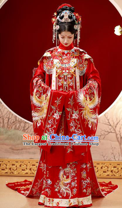 Chinese Ancient Bride Clothing Traditional Embroidered Red Hanfu Wedding Dress Ming Dynasty Noble Woman Garment Costumes