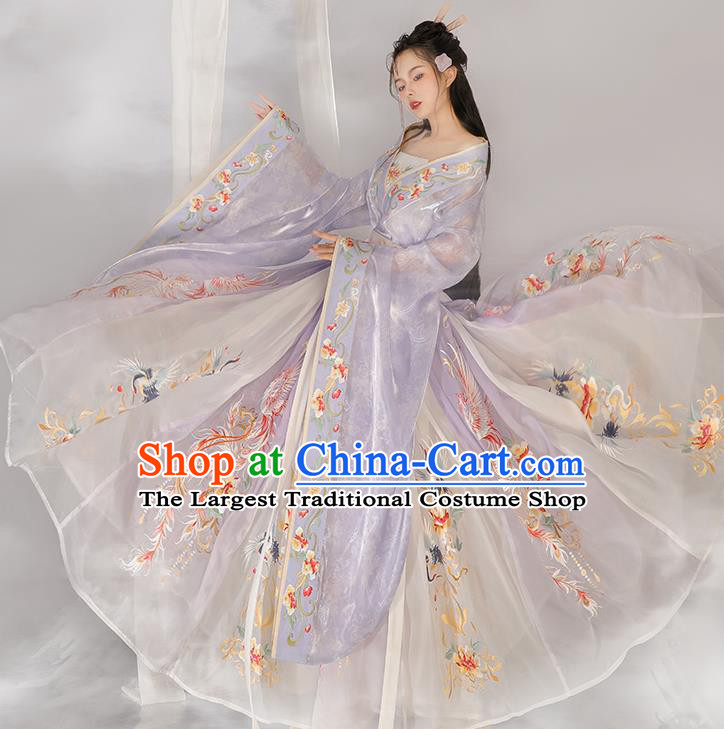 Chinese Southern and Northern Dynasties Noble Woman Garment Costumes Ancient Royal Princess Clothing Traditional Embroidered Lilac Hanfu Dress