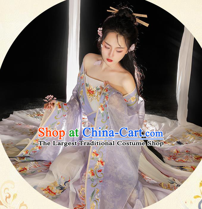 Chinese Southern and Northern Dynasties Noble Woman Garment Costumes Ancient Royal Prince Clothing Traditional Embroidered Lilac Hanfu Dress