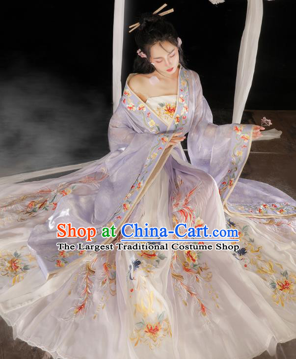 Chinese Southern and Northern Dynasties Noble Woman Garment Costumes Ancient Royal Prince Clothing Traditional Embroidered Lilac Hanfu Dress