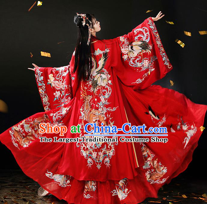 Chinese Traditional Embroidered Red Hanfu Dress Song Dynasty Wedding Garment Costumes Ancient Royal Princess Clothing