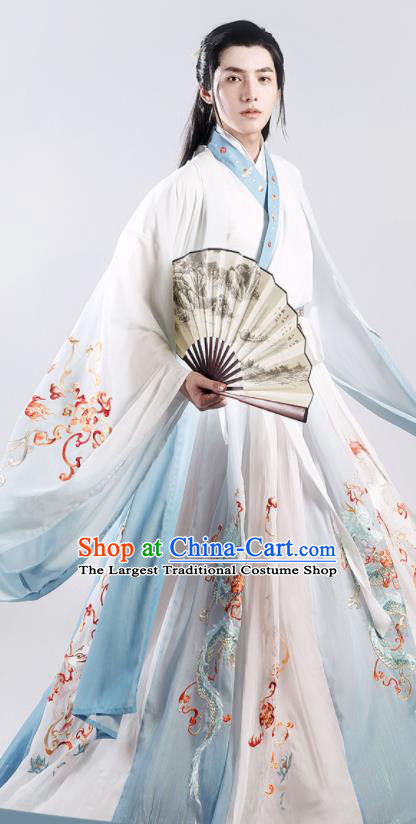 Chinese Jin Dynasty Prince Garment Costumes Ancient Young Childe Clothing Traditional Swordsman Hanfu Outfit