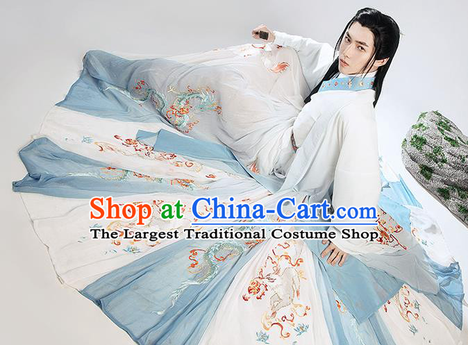 Chinese Jin Dynasty Prince Garment Costumes Ancient Young Childe Clothing Traditional Swordsman Hanfu Outfit