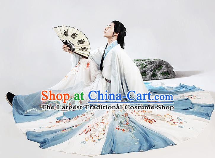 Chinese Jin Dynasty Prince Garment Costumes Ancient Young Childe Clothing Traditional Swordsman Hanfu Outfit
