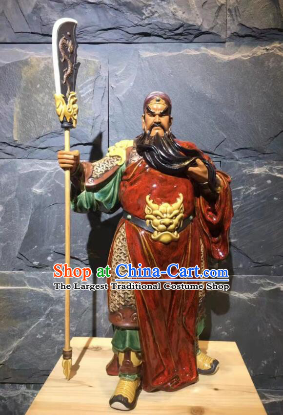 Guan Yu Porcelain Statue Arts Handmade Guan Gong Stand Sculpture Chinese Shi Wan Ceramic Figurine