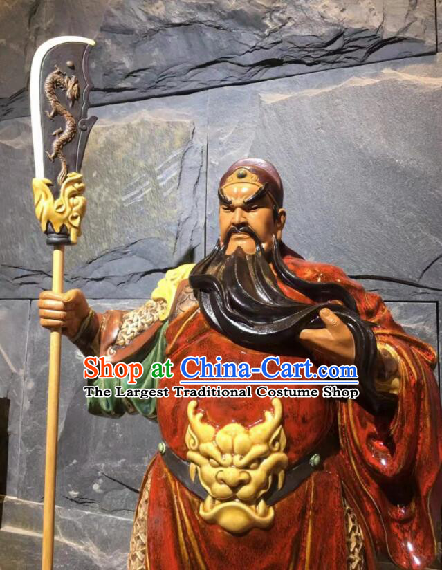 Guan Yu Porcelain Statue Arts Handmade Guan Gong Stand Sculpture Chinese Shi Wan Ceramic Figurine