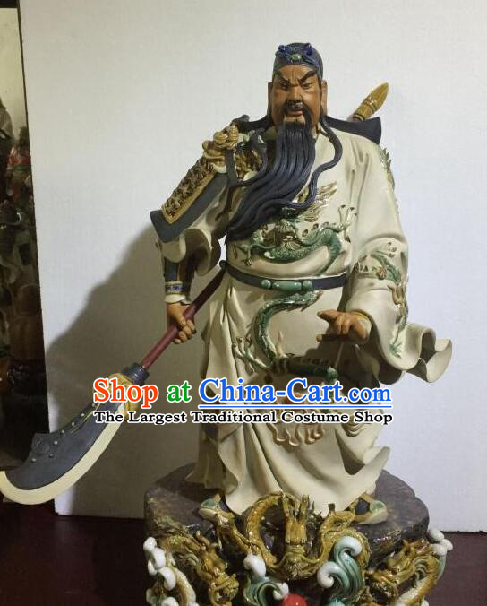 inches Shi Wan Ceramic Figurine Handmade Guan Yu Statue Arts Chinese Guan Gong Porcelain Sculpture