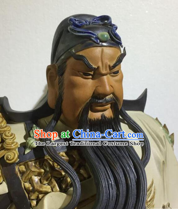 inches Shi Wan Ceramic Figurine Handmade Guan Yu Statue Arts Chinese Guan Gong Porcelain Sculpture