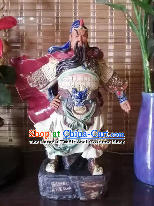 Chinese Guan Yu Statue Arts Porcelain Guan Gong Sculpture  inches Shi Wan Ceramic Figurine