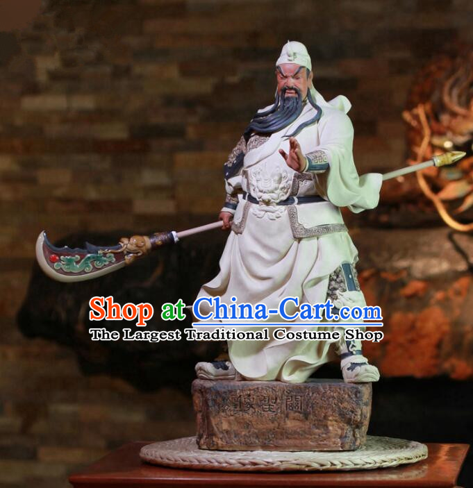 20 inches Shi Wan Ceramic Guan Yu Figurine Chinese Guan Gong Statue Arts Handmade Porcelain Sculpture