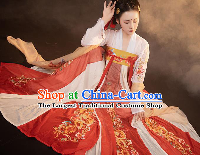 China Ancient Palace Princess Dress Traditional Embroidered Hanfu Clothing Tang Dynasty Noble Woman Garment Costumes