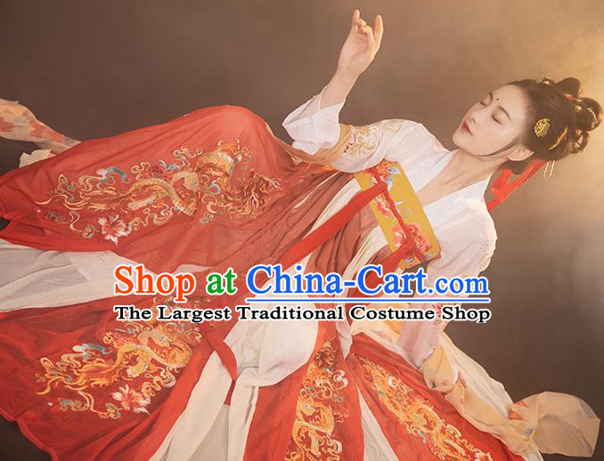 China Ancient Palace Princess Dress Traditional Embroidered Hanfu Clothing Tang Dynasty Noble Woman Garment Costumes