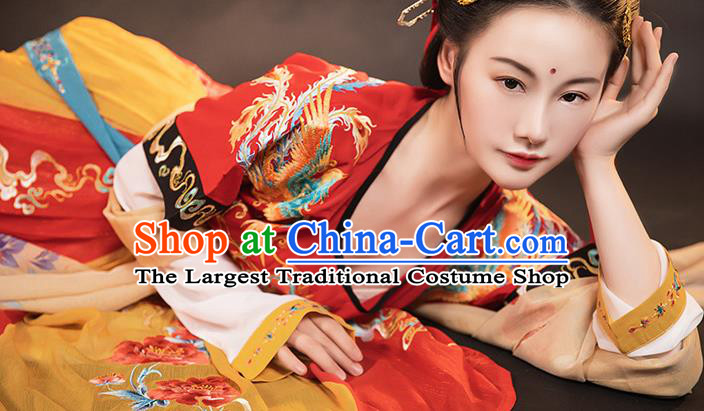 China Traditional Embroidered Hanfu Dress Tang Dynasty Princess Garment Costumes Ancient Goddess Clothing
