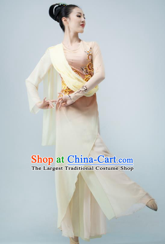 Chinese Dance Competition Clothing Classical Dance Costume Umbrella Dance Apricot Dress