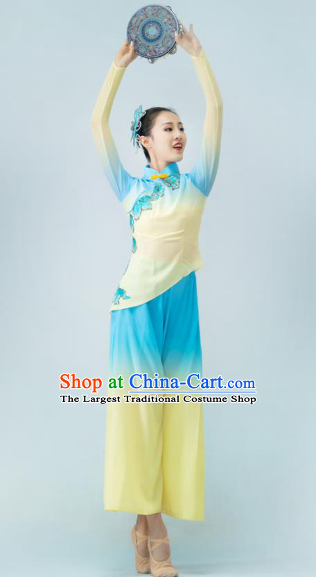 Chinese Woman Group Dance Clothing Folk Dance Costume Yangge Performance Blue Outfit Yangko Performance Garments