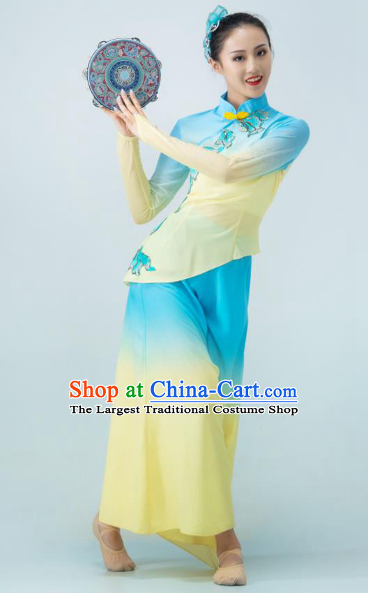 Chinese Woman Group Dance Clothing Folk Dance Costume Yangge Performance Blue Outfit Yangko Performance Garments