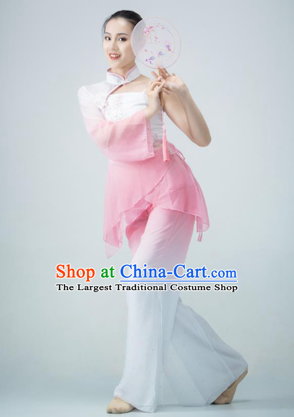 Chinese Yangko Performance Costume Fan Dance Pink Outfit Women Group Garments Folk Dance Clothing