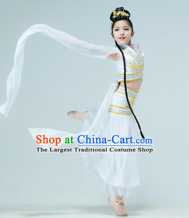 Chinese Children Water Dance White Dress Beauty Yu Ren Dance Garment Classical Dance Clothing Stage Performance Costume