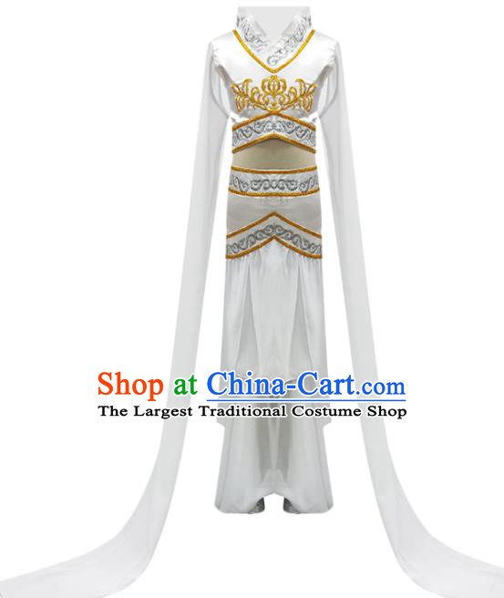 Chinese Children Water Dance White Dress Beauty Yu Ren Dance Garment Classical Dance Clothing Stage Performance Costume