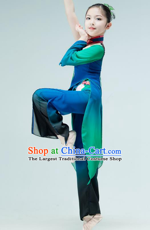 Chinese Stage Performance Costume Children Umbrella Dance Green Dress Lotus Dance Garment Classical Dance Clothing