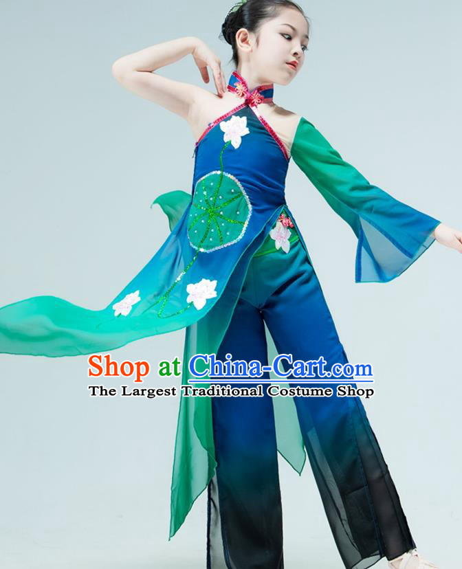 Chinese Stage Performance Costume Children Umbrella Dance Green Dress Lotus Dance Garment Classical Dance Clothing