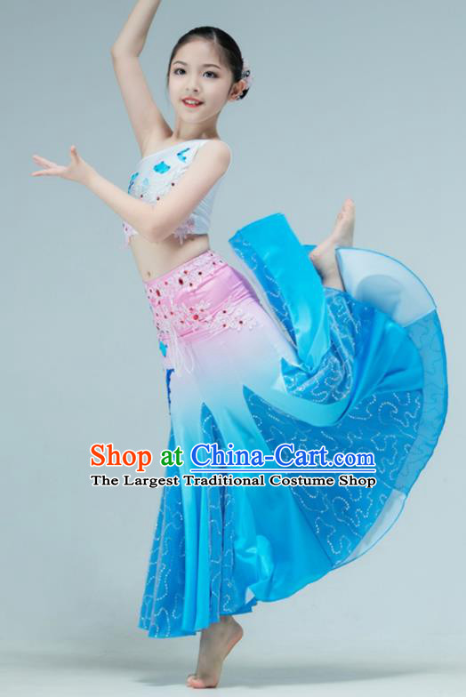 Chinese Folk Dance Clothing Stage Performance Costume Children Peacock Dance Dress Dai Nationality Garment