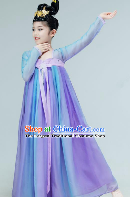 Chinese Children Dance Violet Dress Han Tang Dance Garment Classical Dance Clothing Stage Performance Costume