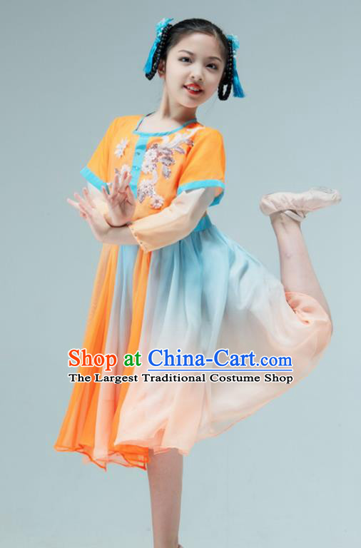 Chinese Stage Performance Costume Hanfu Dance Orange Dress Classical Dance Garment Children Dance Clothing
