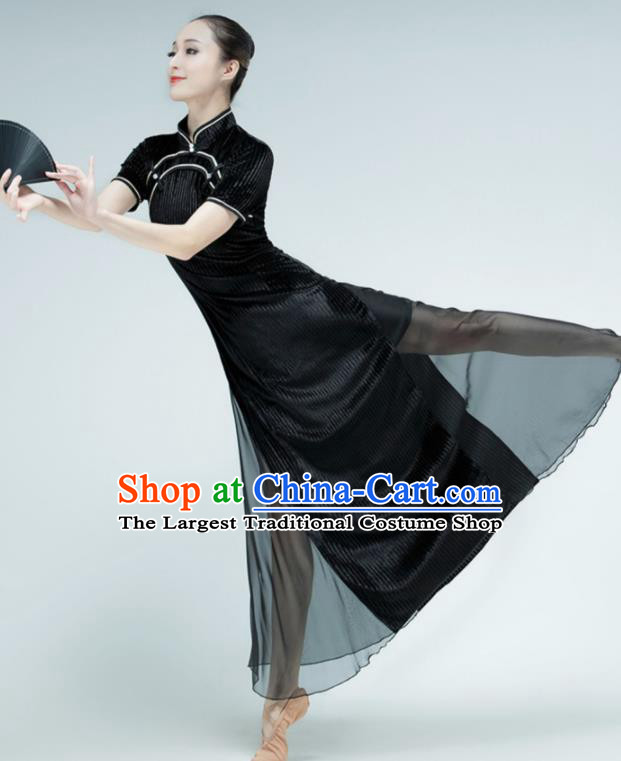 Chinese Woman Solo Dance Black Qipao Ballet Dance Clothing Stage Performance Costume Classical Dance Dress