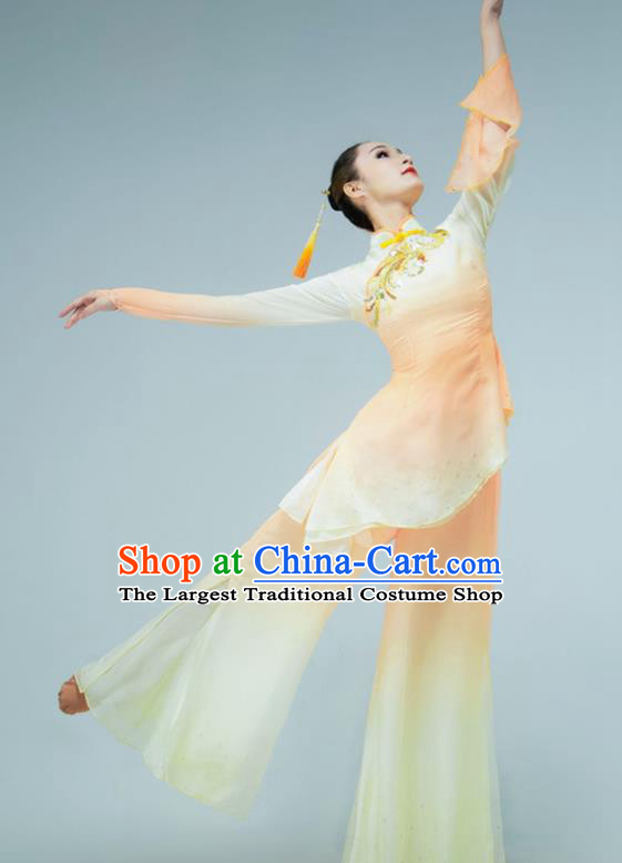 Chinese Fan Dance Garments Yangko Dance Clothing Stage Performance Costume Folk Dance Orange Outfit