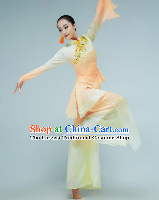 Chinese Fan Dance Garments Yangko Dance Clothing Stage Performance Costume Folk Dance Orange Outfit