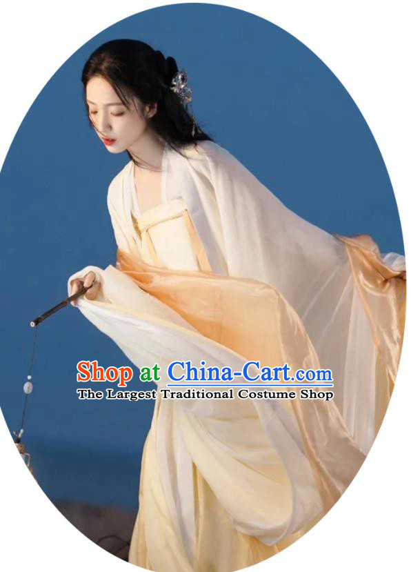 Chinese Traditional Apricot Hanfu Dress Ancient Princess Clothing Tang Dynasty Young Lady Costumes